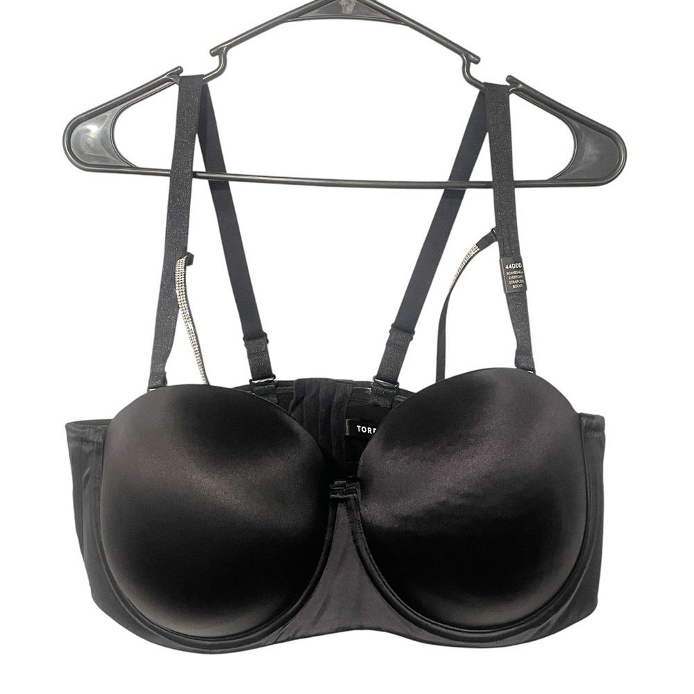 Torrid Plus Size 44DDD Black Bombshell Everyday Strapless Boost‎ Bra Rhinestone
